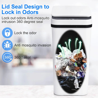 2 Pack 12L Bathroom Automatic Trash Cans Touchless Motion Sensor Slim with Lid for Bathroom Bedroom Living Room Office White
