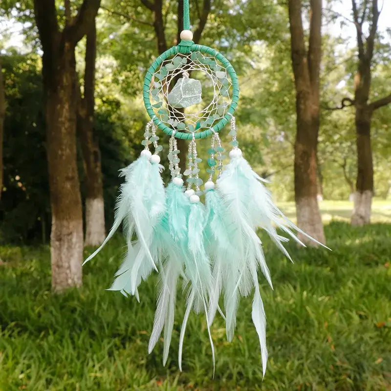 Natural Crystal Dream catchers 7 Chakra Gemstone Dream Catcher Amulet Feather Dream Catchers Bedroom Wall  Hangings Decor