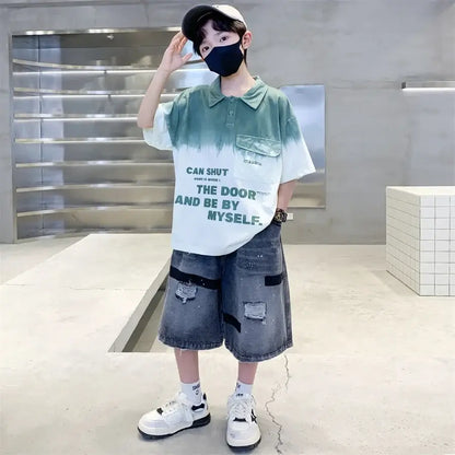 Teen Boys Clothing Sets Summer Kids Clothes Casual Outfit Suit 2PCS Tweens Child Letter Tracksuit Costume Age 5 7 8 9 11 13 14 Y