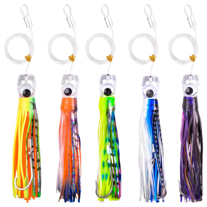 5pcs Trolling Skirt Tuna Lures Fishing Saltwater Lures for Mahi Marlin Shark Wahoo with Rigged Hooks Big Game Fishing Lures