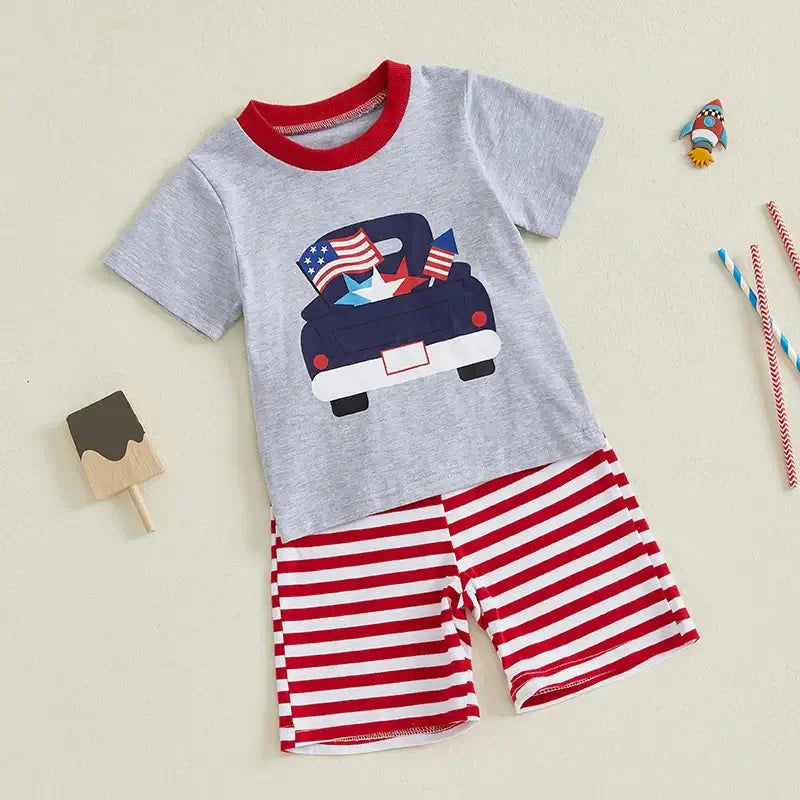 Toddler Boys American Flag Print Tank Top and Denim Shorts Set