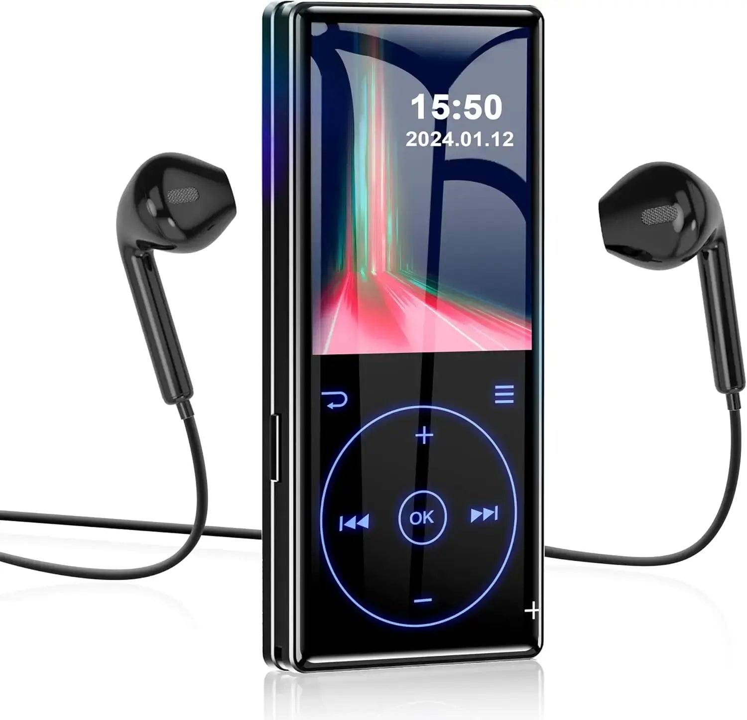 96GB MP3 Player with Bluetooth 5.0, HD Speaker 2.4" Screen Voice Recorder FM Radio, Supports 64GB, Includes Earphones &amp; TF Card