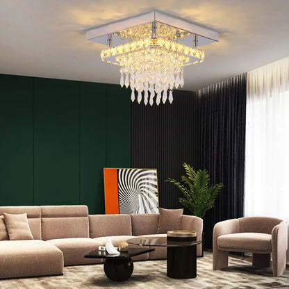 Square Crystal Raindrop LED Ceiling Chandelier