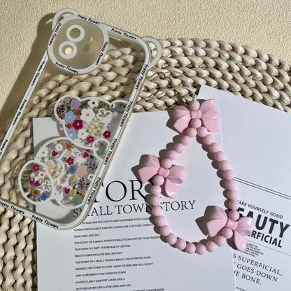 1pc Charm Bowknot Mobile Phone Chains For Women Girls Telephone Charm Strap Pink Black Acrylic Pearl Beaded Lanyard Jewelry Gift