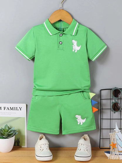 Infant Baby Boy Summer Dinosaur Polo Shirt &amp; Shorts Set