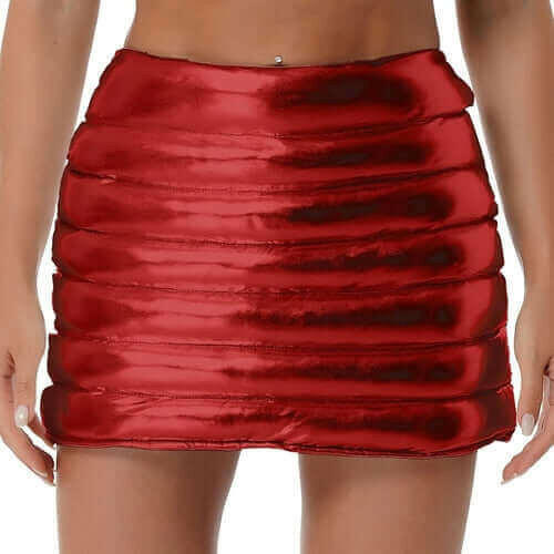 Womens Metallic Shiny Skirts Winter Warm A-Line Mini Skirt.