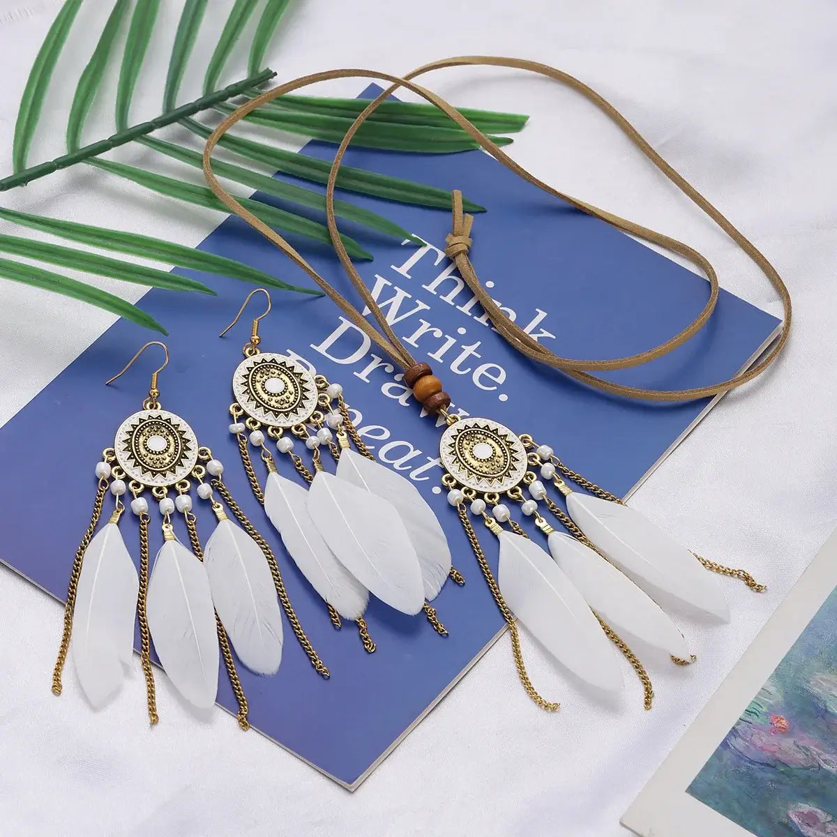 boho feather dangle earrings