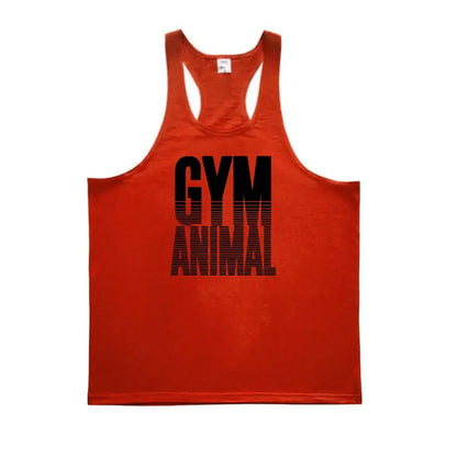GYM ANIMAL Print Y Back Fitness Stringer Tank Top Mens Cotton Muscle Sleeveless Shirt Bodybuilding Clothing Workout Singlets