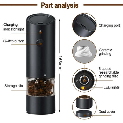 Electric Automatic Salt and Pepper Grinder USB Rechargeable Adjustable