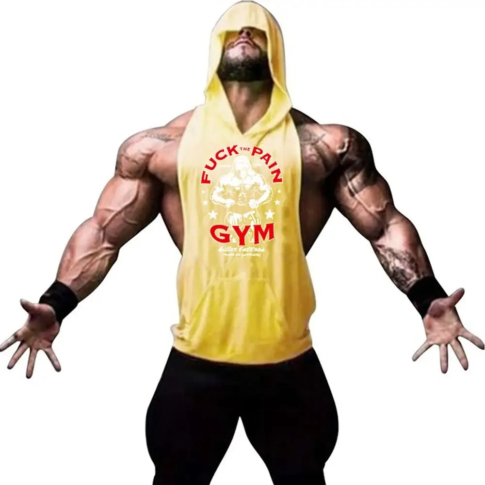 Men Bodybuilding Cotton Tank Top Gyms Fitness Hooded Vest Sleeveless Shirt Summer Casual Fashion Workout Gym Powerhouse Clothing