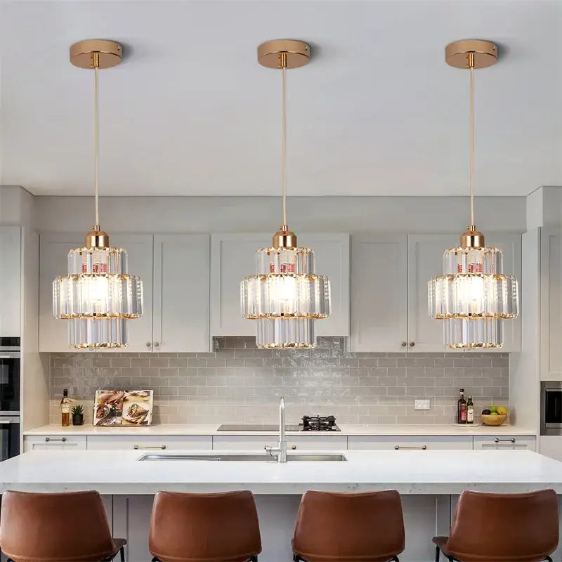 Modern Crystal Pendant Light with Gold-Tone Details