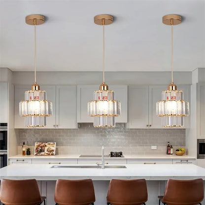 Modern Crystal Pendant Light with Gold-Tone Details