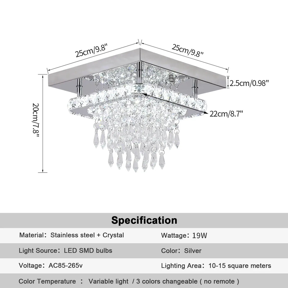 GreeLustr Round Crystal LED Ceiling Light, 30 cm
