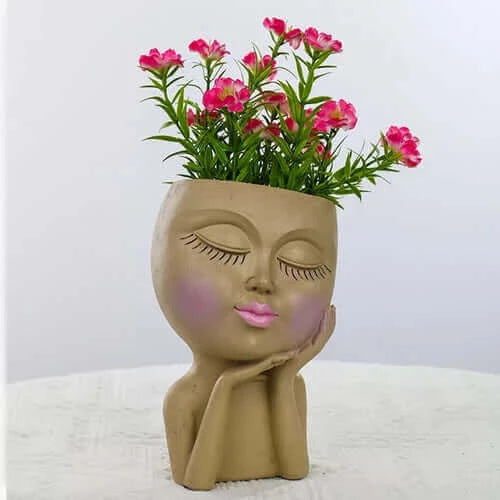 Little Girl Head Succulent Plant Flower Pot Floor Simple Character.