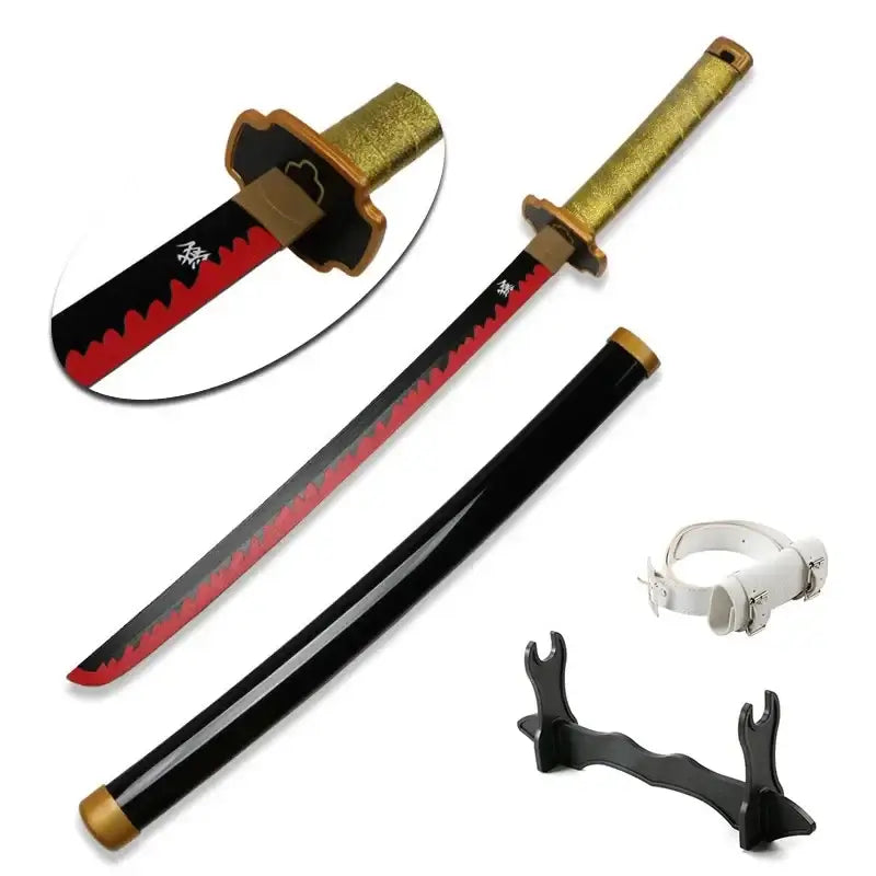 80cm Demon Slayer Katana Bamboo Blade Role-playing Weapons Props Halloween Costume Props with Belt and Sword Holder