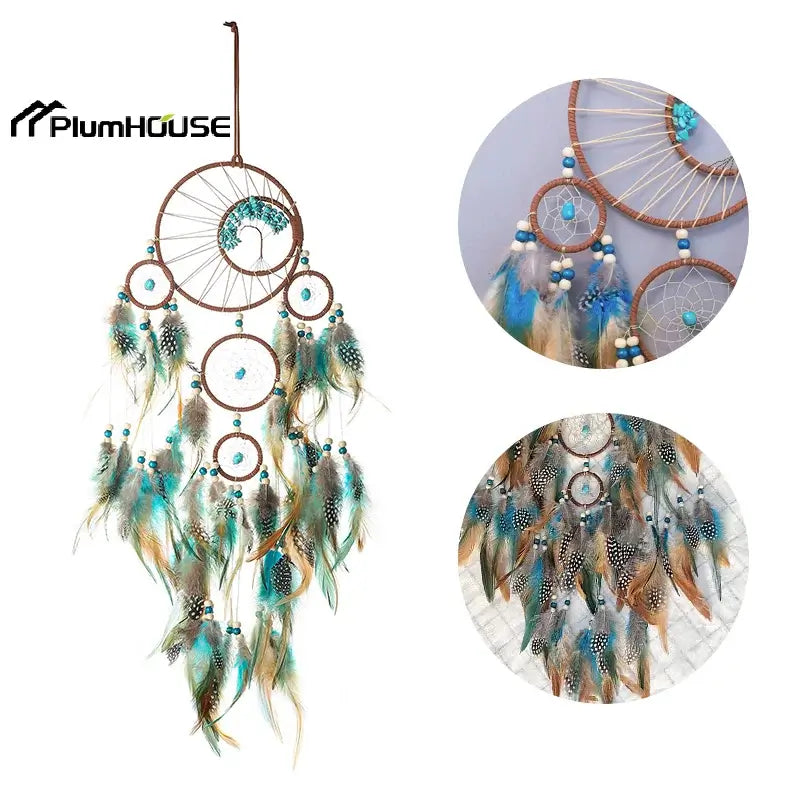 Dream Catcher Vintage Wind Chime Hanging Ornaments Home Decor Indian Natural Stone Tree Of Life Dream Catcher Wall Decorations