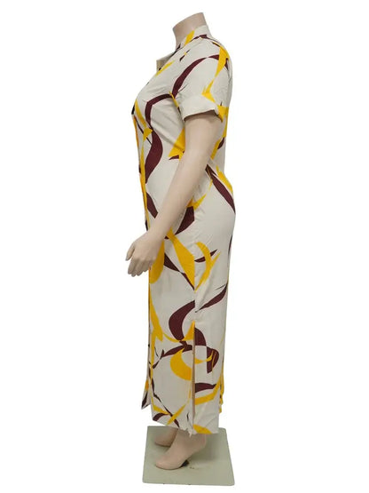 Wmstar Plus-Size Printed Collared Maxi Dress
