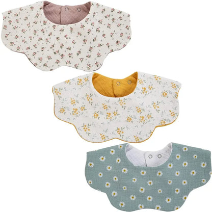 3Pcs/Lot Cute Bear Flower Print Baby Bibs Muslin Cotton Double Side Infant Boys Girls Feeding Burp Cloths Thicken Adjustable Bib