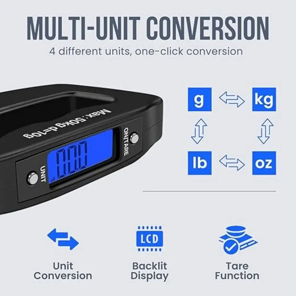 50Kg 10g Luggage Weight Scale, LCD Luggage Scale Travel Digital, Fish Scale, Home Electronic Portable Hanging Weight Hook Travel Luggage Scale