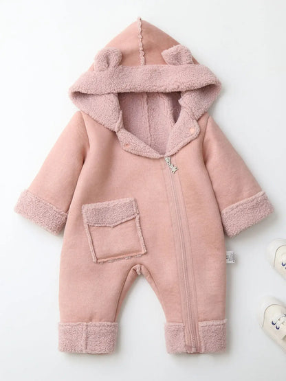 winter baby fur hoodie romper