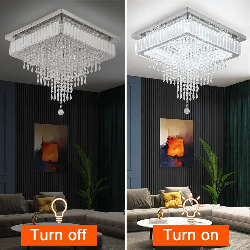 Round Crystal Raindrop LED Flush-Mount Chandelier