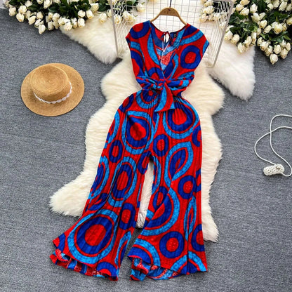 Chic Summer Jumpsuit - Abstract Print Wide Leg Romper