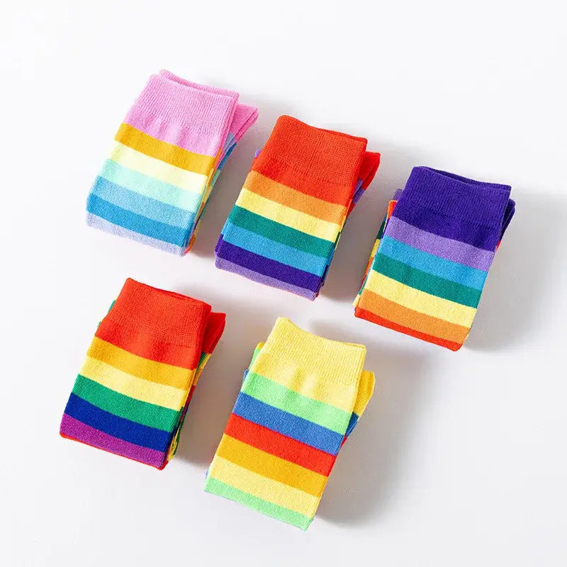 New Arrival Children Rainbow Socks Kids Sport Girls Boys Colorful Striped Soft Cotton Knee High Socks Toddler High Quality 2-12T