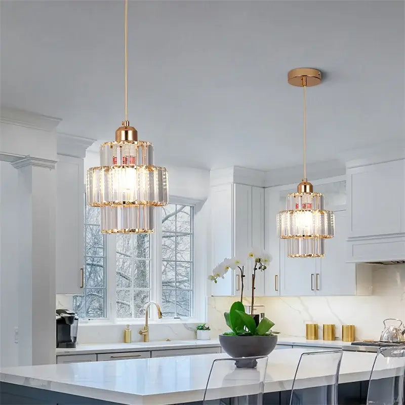 Modern Crystal Pendant Light with Gold-Tone Details