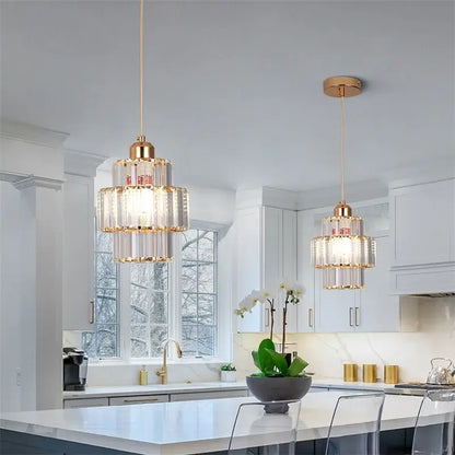 Modern Crystal Pendant Light with Gold-Tone Details