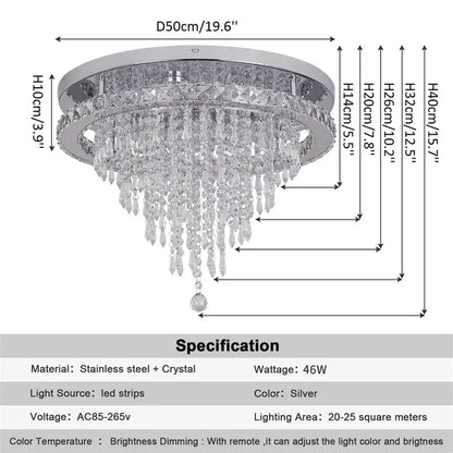 Round Crystal Raindrop LED Flush-Mount Chandelier