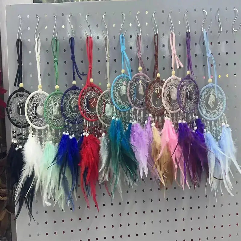 Dream Catcher Feather Pendant Crystal StoneHome Decor Wall Hanging Car Pendant Schoolbag Wind Chimes Dreamcatcher Decoration
