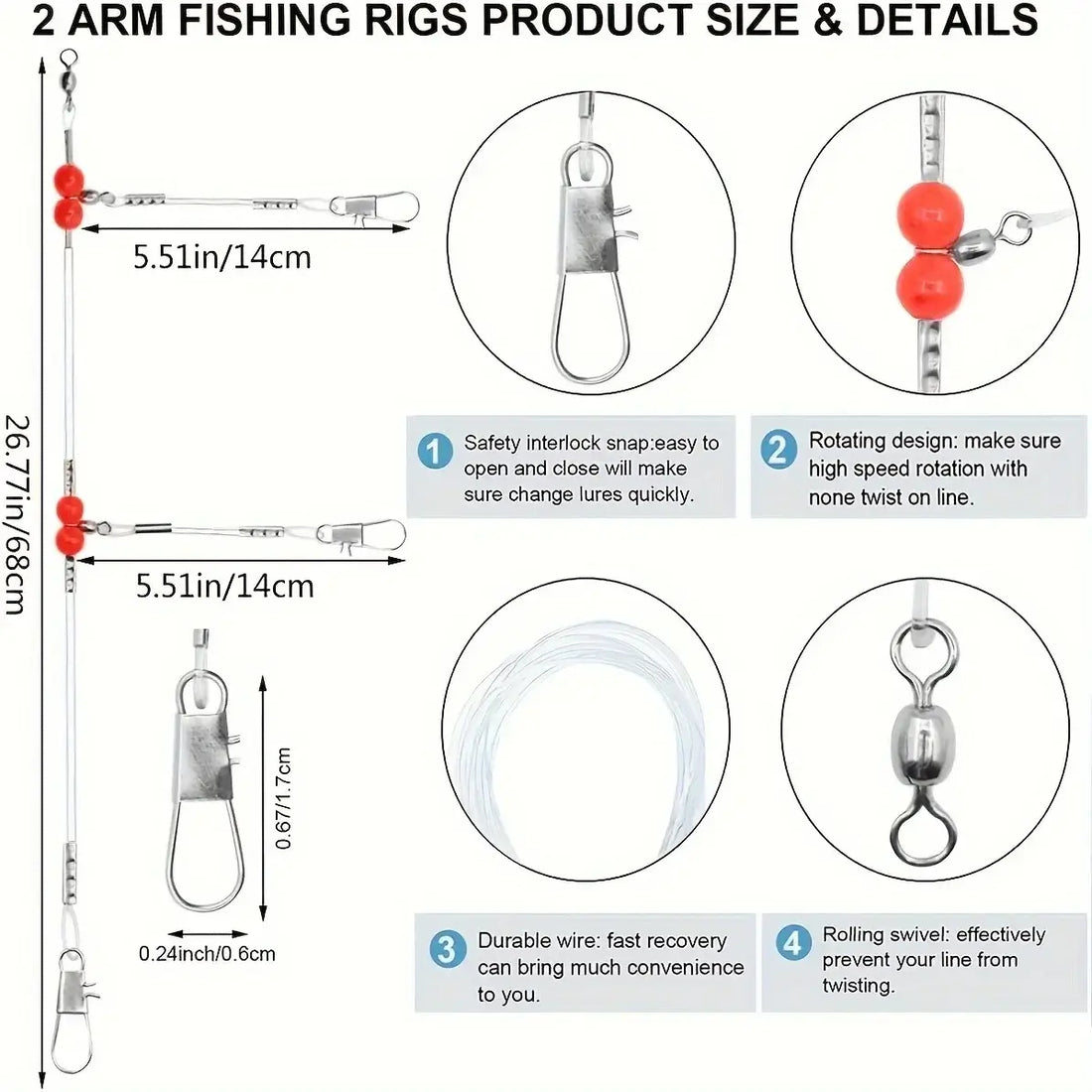 18-Piece Saltwater Fishing Leader Rigs with Swivels and Snaps