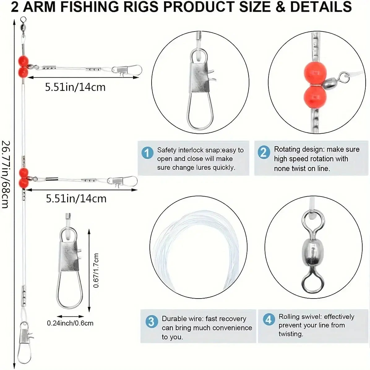 18-Piece Saltwater Fishing Leader Rigs with Swivels and Snaps