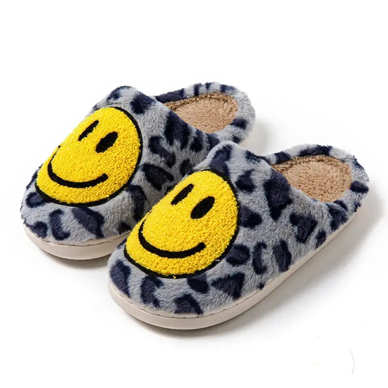 Leopard Fluffy Slippers for Home Smile Designer Platform Shoes Women 2025 Indoor Plush Sliders Warm Flats Chic Winter Footwear