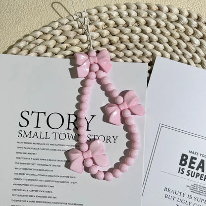 1pc Charm Bowknot Mobile Phone Chains For Women Girls Telephone Charm Strap Pink Black Acrylic Pearl Beaded Lanyard Jewelry Gift