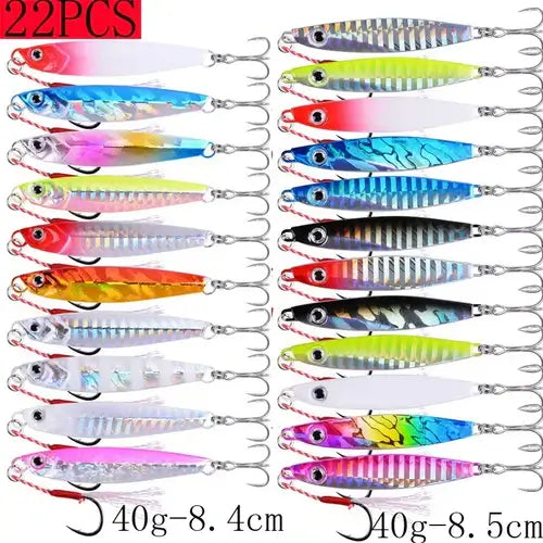 22PCS Metal Spoon Jigs Carp Fishing Lures Set 40g 30g 20g 17g 10g 7g