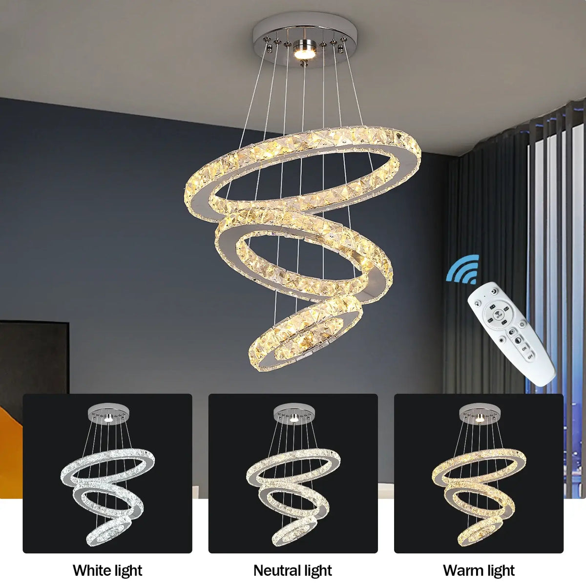 GreeLustr Crystal Ring LED Pendant Light, 1 or 3 Rings