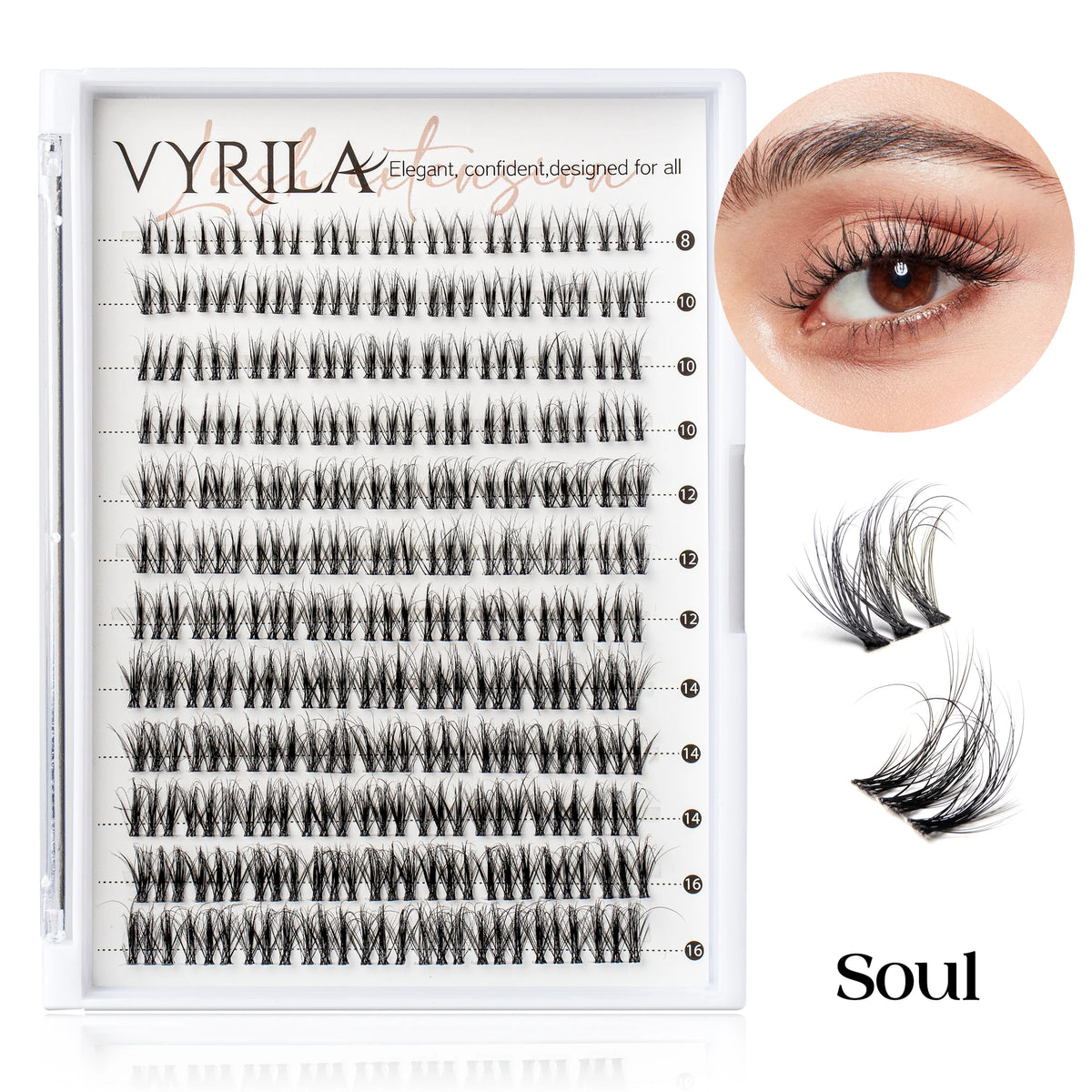 VYRILA Individual Cluster Lashes – C Curl 3D Wispy DIY Eyelash Extensions | 0.05–0.07mm Super Thin Band | Reusable Natural Look