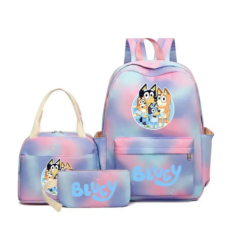 Bluey Family Anime Character Peripheral Colorful Backpack Three-Piece Set Puppy Pattern Children&