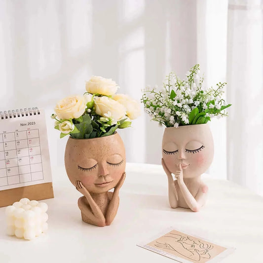 Plant Pot Decorative Flower Pots Nordic Style Face Head Pot Succulent.