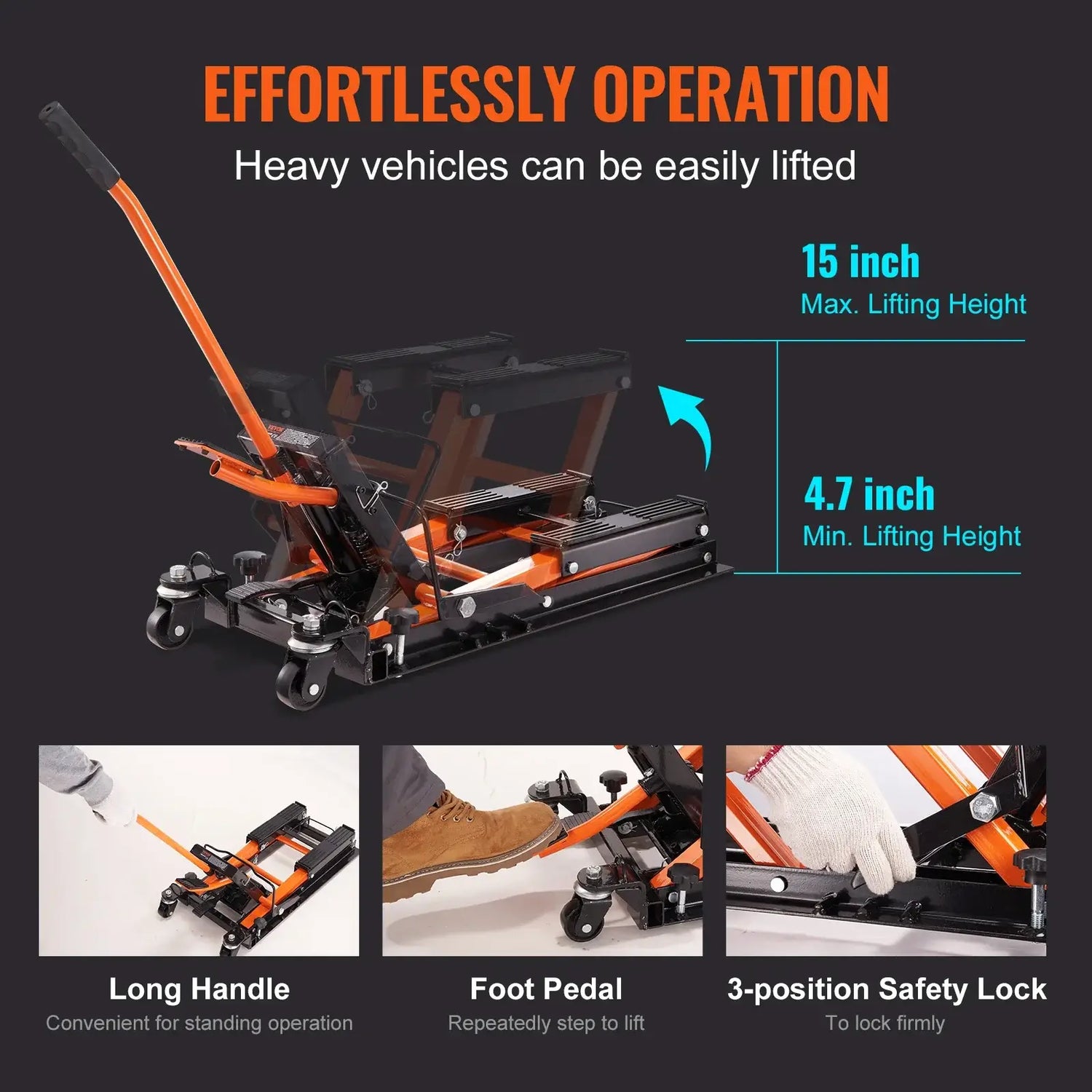 SucceBuy Steel Hydraulic Motorcycle Jack Stand 1500LBS ATV Scissor Lift Jack 4.7&quot;-15&quot; Scissor Lift Jack Stand for Motorcycle ATV
