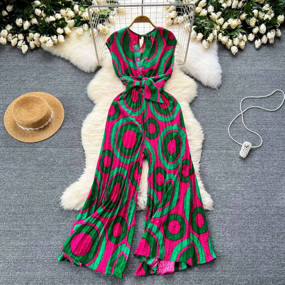 Chic Summer Jumpsuit - Abstract Print Wide Leg Romper