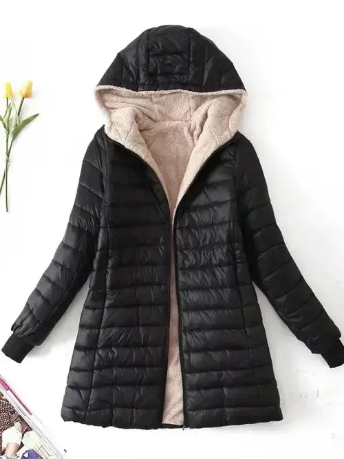 Women's Jacket Winter New Mid Length Korean Edition Hooded Fit Plus