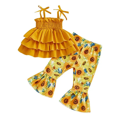 Adorable Baby Girl Summer Clothes Cute Floral Print Tank Top and Ruffle Shorts Outfit Set for Toddler Girls