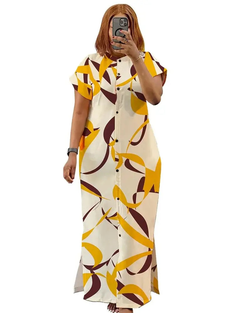 Wmstar Plus-Size Printed Collared Maxi Dress