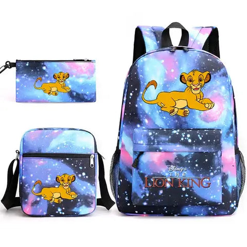 3Pcs Disney The Lion King Simba Bookbag Kids Backpack Boys Girls