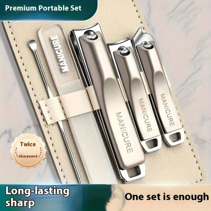 Precision Nail Clippers 5-Piece Set, Double-Edged Sharp And Durable, Complete Set With Ear Pick, Carefully Selected Steel Precision Grinding, Stainless Steel Nail Clipper Set Anti-Splash Rotating Package Five-Piece Pliers Ful