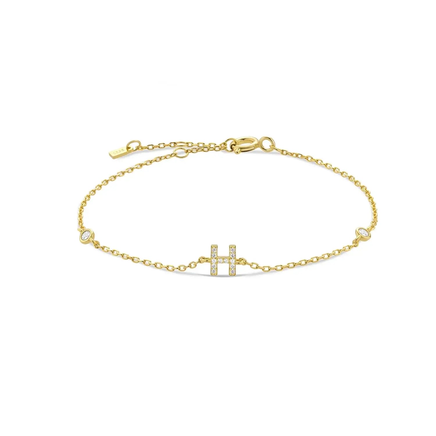 925 Sterling Silver Initial 26 Letters Alphabet Monogram Gold Name Bracelet Crystal CZ Zircon 2021 Fashionable Jewelry