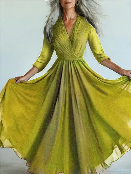 New Bohemian Style Long Sleeve Mesh Dress Vacation Vibes Full Skirt Chiffon Dress V-neck Ankle-length Regular Waistline