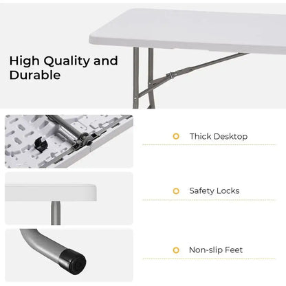Portable 6ft Folding Table with Black Cloth, HDPE Top, Safety Locks, Compact Storage, Ideal for Outdoor Dining and Events
